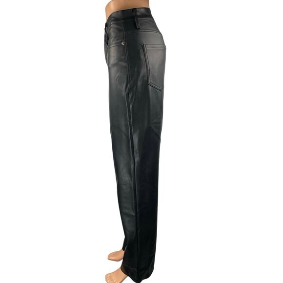 Olivaceous Women's Black Faux Leather Vegan Straight Trousers Pants Size L - Picture 2 of 4